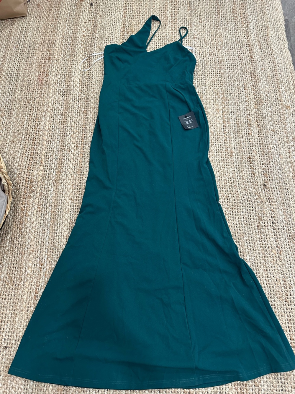 lulus dark green formal dress w/ crossover neck straps